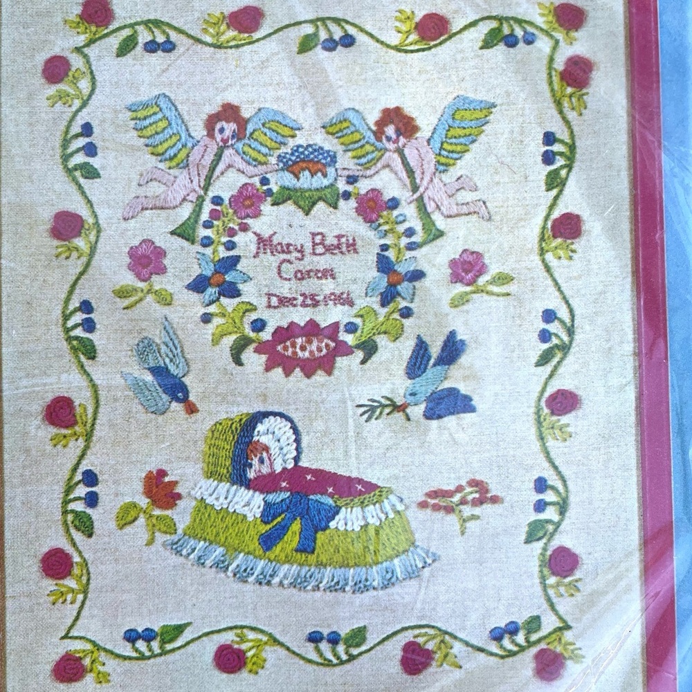 Vintage New Baby Sampler Crewel Kit Erica Wilson 6913 Nursery Decor Craft